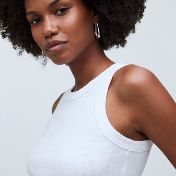 Madewell Top XXS Summer Rib Cutaway Tank White Perfect Racerback - Picture 4 of 12